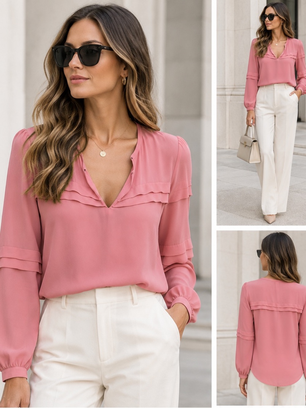 Banana Republic Dusty Rose V-Neck Long Sleeve Blouse